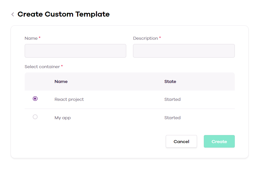Create template modal